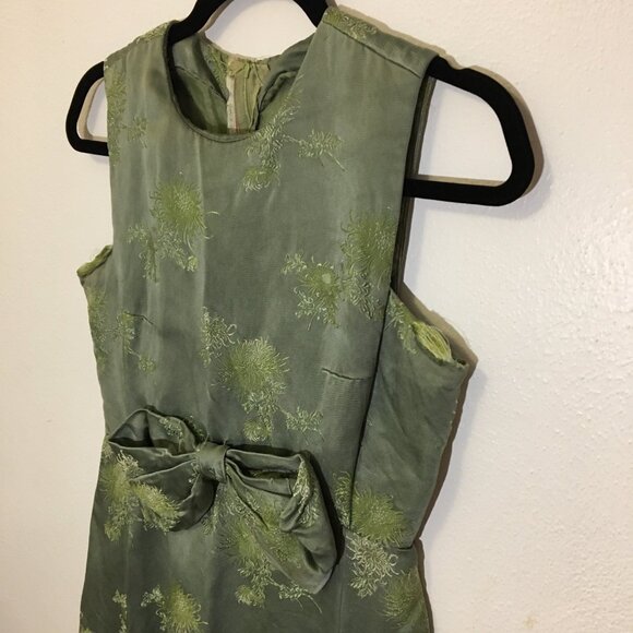 Vintage 50s 60s Green Party Dress with Bow Wiggle Cocktail Holiday Christmas (IB - Picture 7 of 16